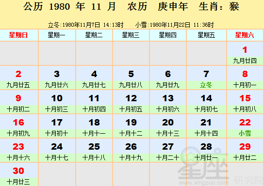 2020年11月日历表,2020年日历全年表图片 1980年日历表_1980年农历阳历表