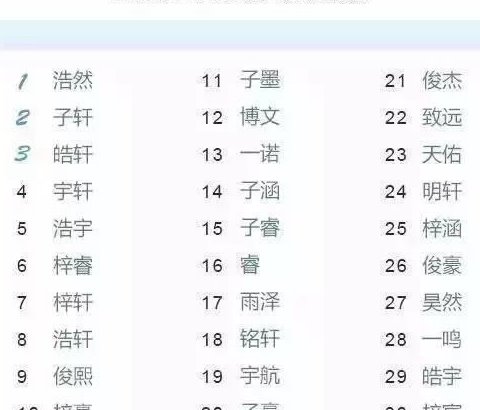 2020年最受欢迎的男宝宝名字排行榜